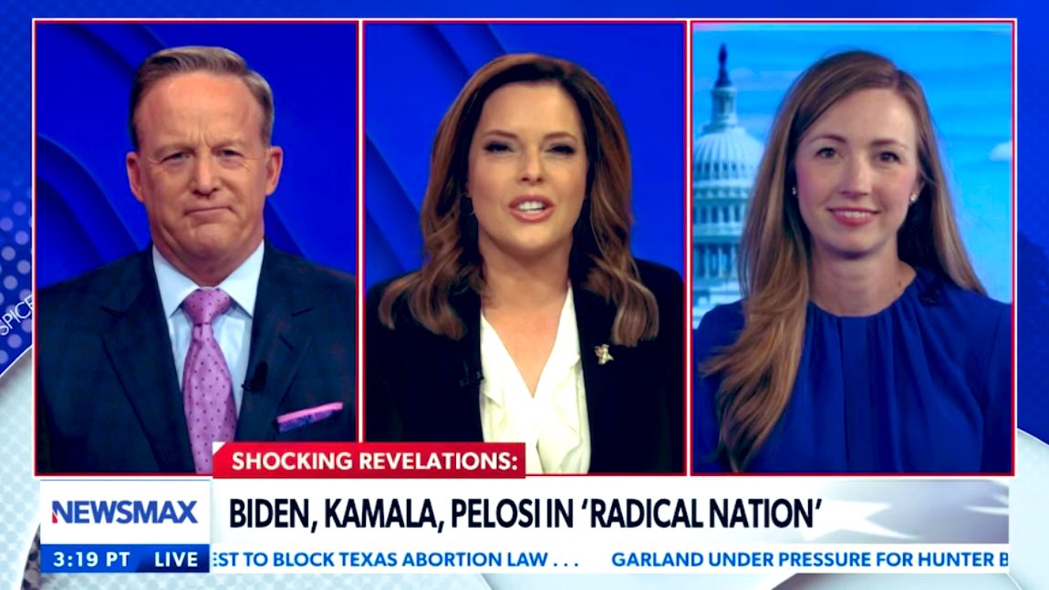 JessAnderson2's tweet photo. Always fun catching up with @seanspicer and @mercedesschlapp talking news of the day… including Sean’s fantastic new book, #RadicalNation exposing the dangers of the Biden- Harris agenda and what we can do to stop it. https://t.co/YcWcZx7i86
