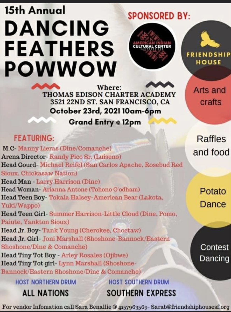 aicdsf's tweet image. Don't miss the Dancing Feathers Powwow this weekend hosted by our sister orgs @AICC_SF and @FHAAI_sf!
#IndigenizeSF
