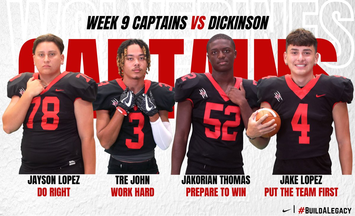 CBWolverineFB's tweet photo. Tonight’s Captains
Do Right:@jasonlo78
Work Hard:@Trevelljohn
Prepare to Win:@JakorianT
Put the Team First:@cdgjake
#SeniorNight #BuildALegacy
#Respect2our #Earn1t https://t.co/CIW24X95ce