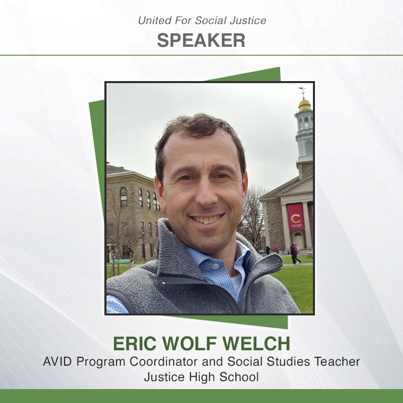 U4SJ's tweet photo. We are honored to have Mr. Eric Wolf Welch presenting at the USJ Preparing and Applying for College workshop. Mr. Welch is the Advancement Via Individual Determination (AVID) Program Coordinator and a Social Studies Teacher at Justice High School. https://t.co/20BDNu5IXY