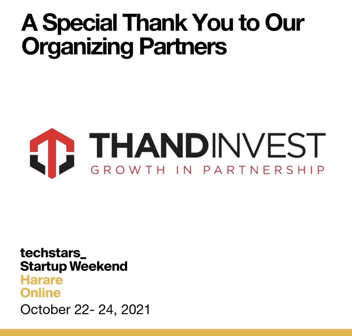 thandinvest's tweet photo. We are proud to be partners of @StartupWeekend Harare event this week. Our Managing Partner @EPambuka will be a judge at the pitch competition. #zimbabwestartups #africanstartups #startupweekend #vcfunding #femtech #thandinvest https://t.co/l6TKAmPT2D
