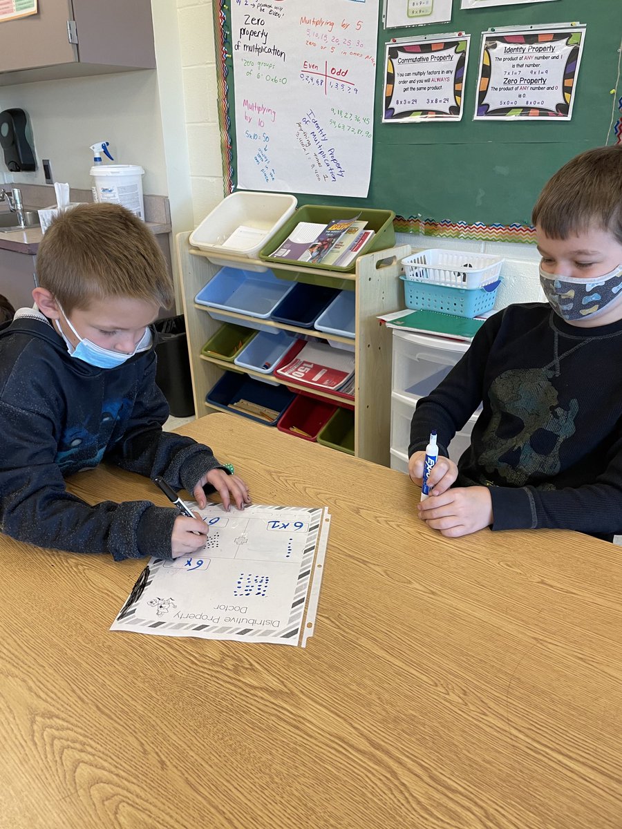 These “distributive property doctors”worked together to break apart different arrays! They took turns rolling dice and choosing which factor to split up. Then, they found the product! 🎲❎ ⁦<a href="/cveschargers/">Churchville Chargers</a>⁩ #BetterTogether