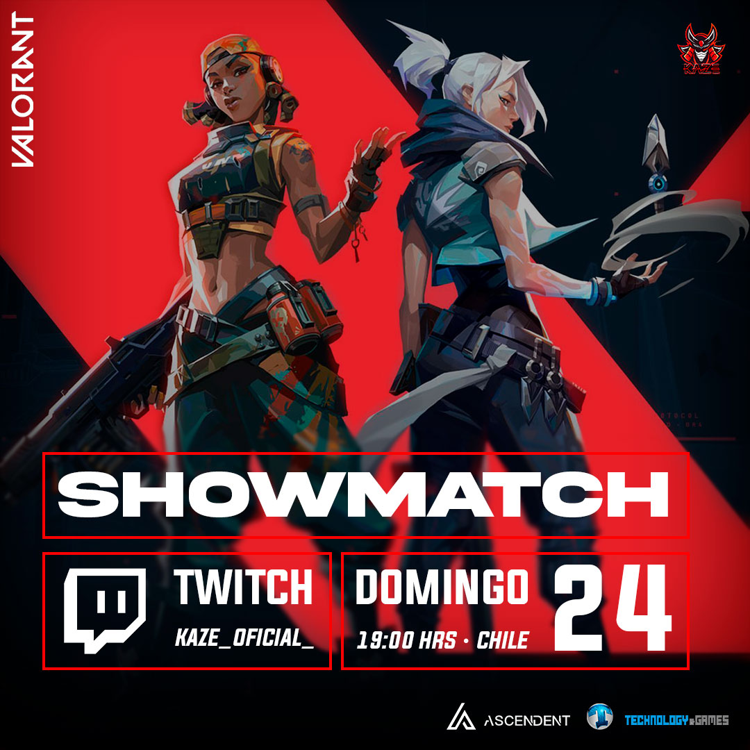 Kaze_oficial's tweet photo. | Showmatch

Tenemos transmisión en nuestro canal este domingo, donde estarán nuestros jugadores de Valorant! 🥳

Fecha: 24/10/21

19:00 hrs 🇨🇱 🇦🇷
17:00 hrs 🇵🇪

SPONSORS
 
• ascendent_chile 
• _technology_games_

No faltes! https://t.co/qz7q64saWr