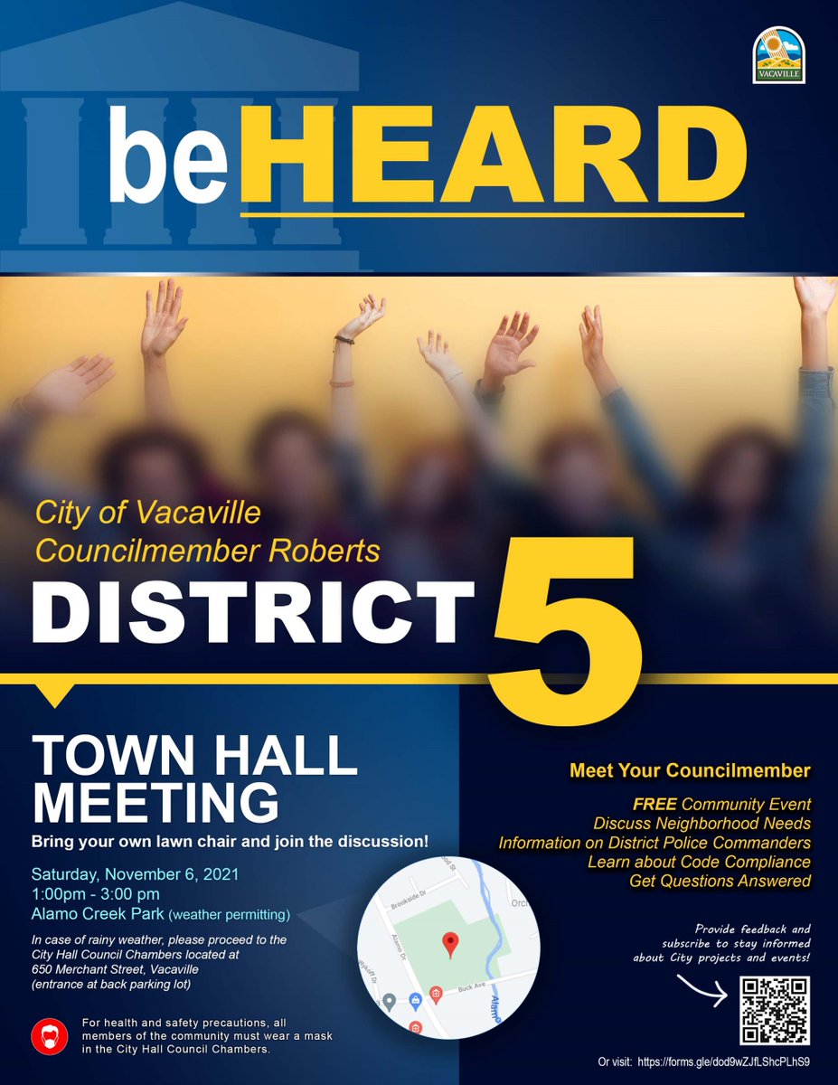 Join the District 5 Town Hall Meeting on Saturday, November 6th at 1:00p at Alamo Creek Park. Meet Councilmember Roberts, discuss your neighborhood needs and learn about code compliance, district commanders, and more! Get your questions answered at this FREE event!