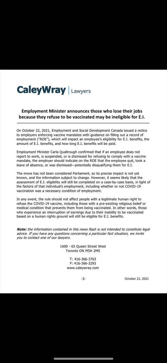 CW Newsflash: Manitoba court dismisses Charter challenge on COVID-19 restrictions; ESDC says refusal to comply with vaccine mandates may lose eligibility for EI benefits.