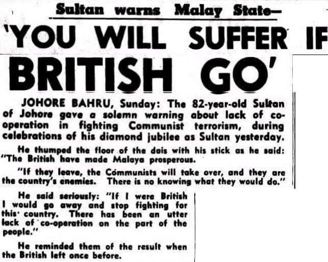 FaktaBukanAuta's tweet photo. Tahukah anda semua Sultan setuju Malaya minta merdeka dari British kecuali Sultan Johor.

1956 masa rundingan merdeka ke London, Raja Melayu diwakili oleh MB/Timb MB masing2.

Johor di wakili Dato Seth Said.

Sultan Ibrahim pesan siap2 pada Dato Seth jangan setuju utk merdeka. https://t.co/inC6eSB7ZH