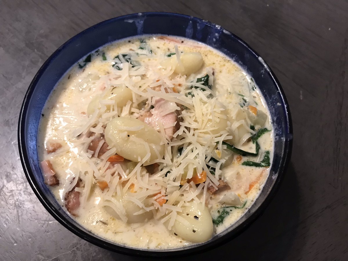 Smoked chicken gnocchi soup.