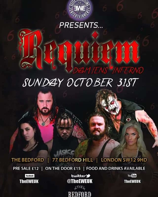 DomTaylor1989's tweet photo. Sunday 31st Halloween Night I'll be wrestling for @theeweuk at @thebedfordpub

Very good match line up and I'm sure the show will be full of surprises 😉

Tickets:

@theeweuk

https://t.co/MxKPMg5fhA

#thebedford #wrestler #wrestling #thingstodoinlondon #proffessionalwrestling https://t.co/9y6bpxQsRq