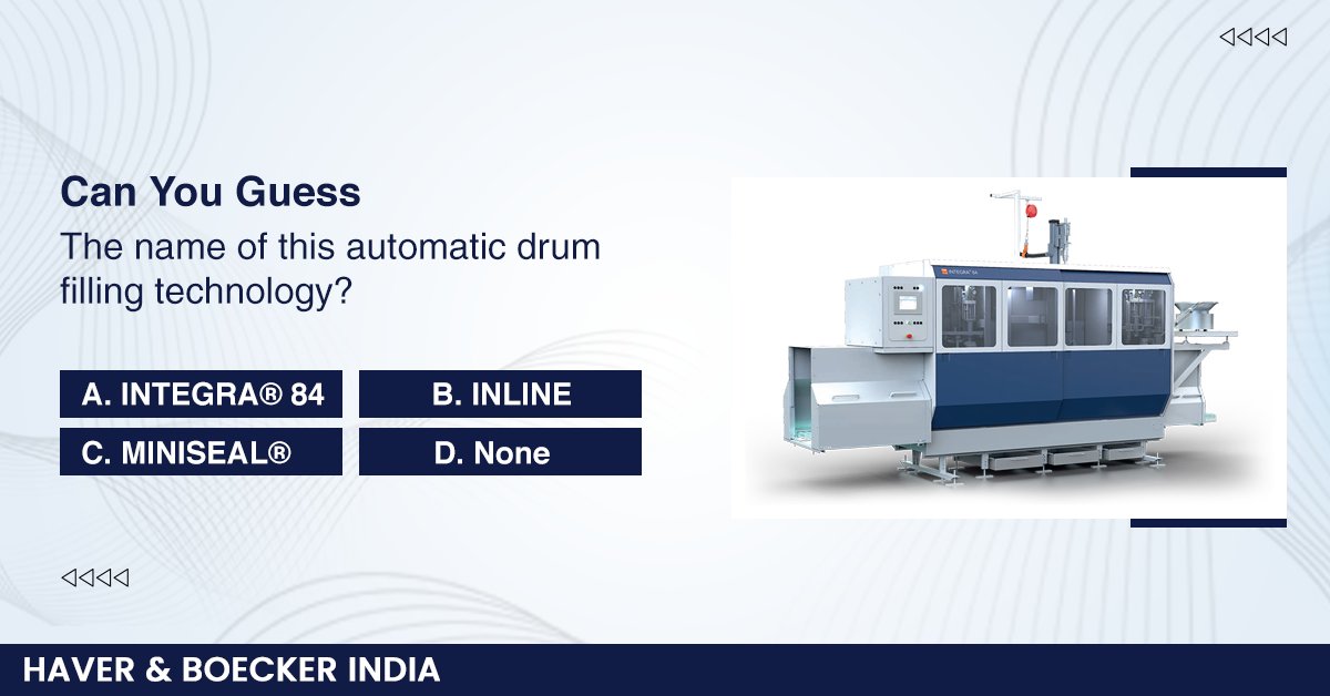 HaverIndia's tweet image. Can you guess the name of this filling technology machine? If yes, share your answer in the comment section below!

#HaverIndia #HaverAndBoecker #FillingTechnology #Integra64 #Inline #Miniseal #Quiz #MachineTechnology #PackagingSolutions #Technology #Packing #TrustedPackaging