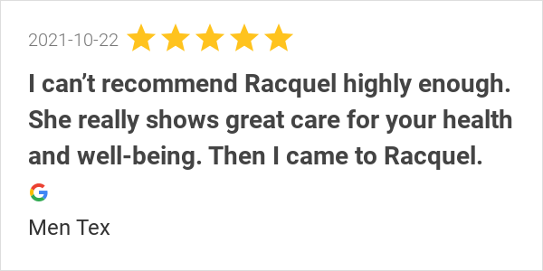 Nurturer_'s tweet photo. New 5.0-star Review: "I can’t recommend Racquel highly enough. She really shows great care for your health and... https://t.co/1rPYFADWaI