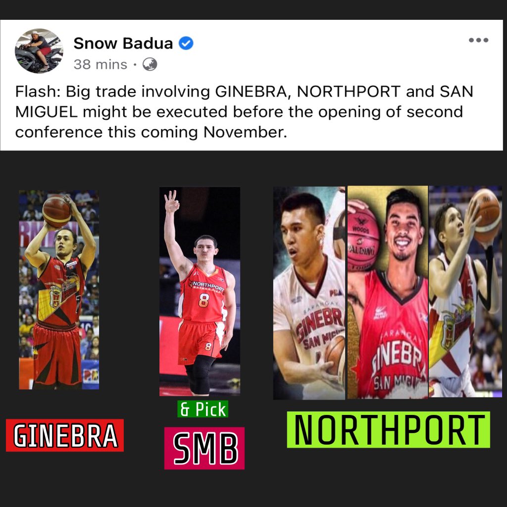InsidersRumors's tweet photo. 🚨FLASH: Big trade involving Ginebra, NorthPort and San Miguel🚨 https://t.co/u7VTPwJNto