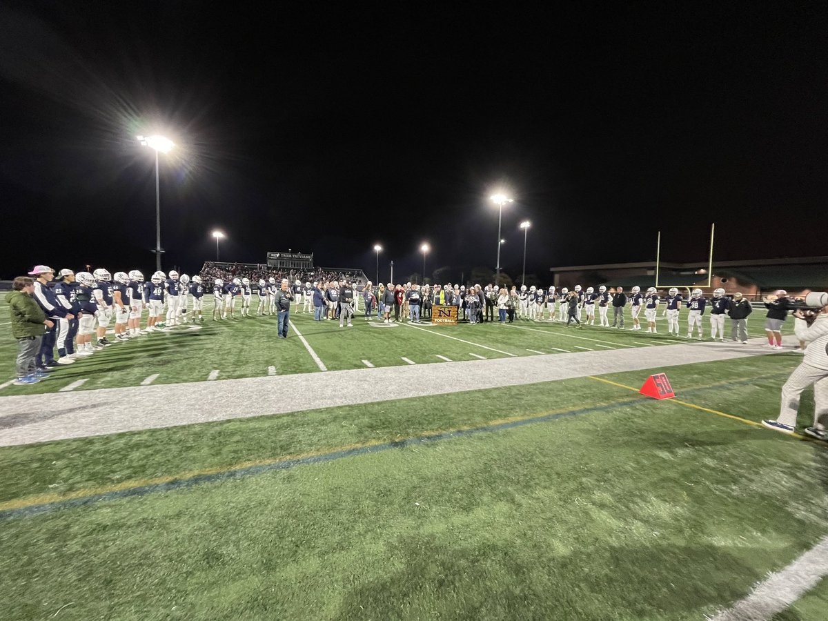 AthleticsNTHS's tweet photo. Tonight we honored coach Bob Spagnoli in his final regular season home game. Thank you Spags for 32 years of coaching, teaching, and memories. #GoTrevs @ntboosterclub @NewTrier203 https://t.co/YjdpEkD6CL