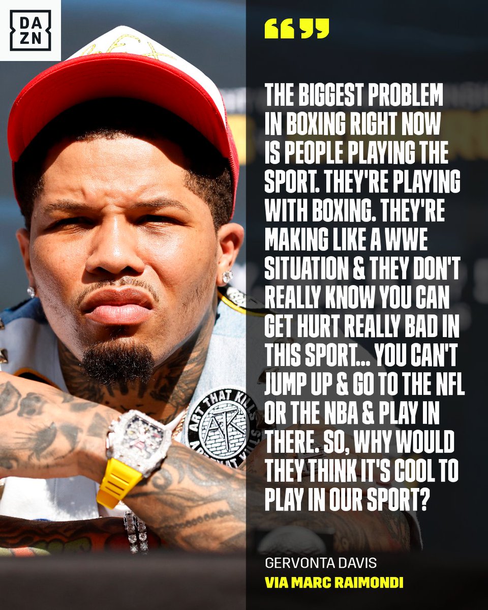 DAZNBoxing's tweet photo. 'Tank' Davis addresses the biggest issue plaguing boxing today 🥊

Does Gervonta have a point? 🤔 https://t.co/VbGKPP6FCd