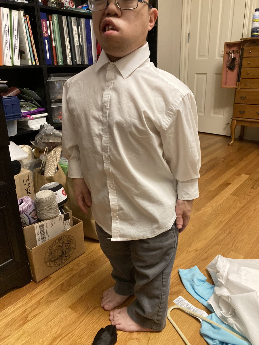 swelow's tweet photo. #WeekendCraft started early… altered my son’s shirt to fit his body. He needed the white shirt for his magician #halloween2021 costume for next week. (Before & After pics) #DwarfismAwarenessMonth #LIttlePeopleTailor Thanks @AspiringGent1 for the video https://t.co/lTwzkIJqUN https://t.co/oK1TgMMnD0