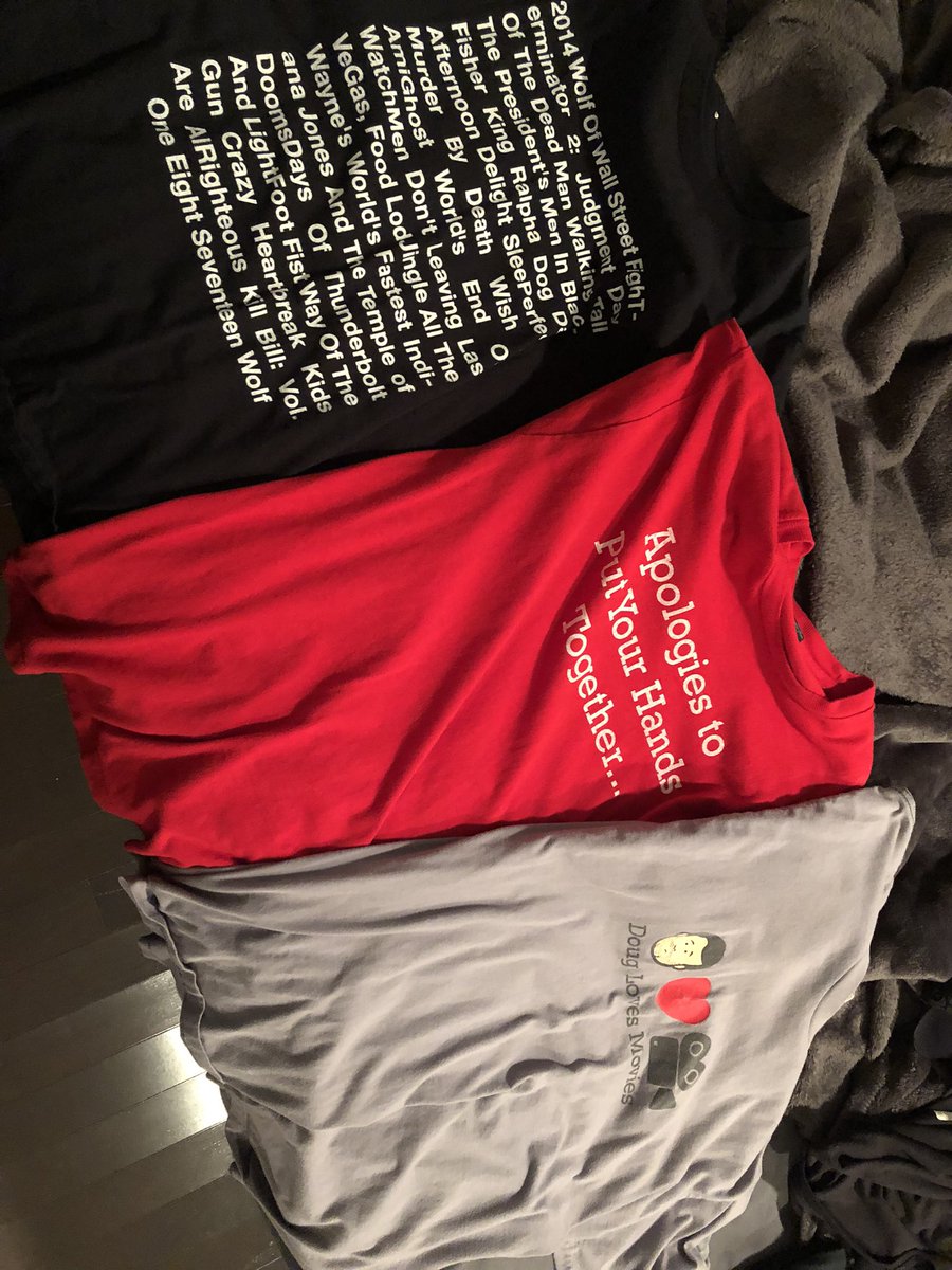 buffalogal42's tweet photo. Packing for the train ride to DC tomorrow to see @DougBenson @DougLovesMovies Old school shirts getting some love! #douglovesshirts https://t.co/ioRU95IEwY