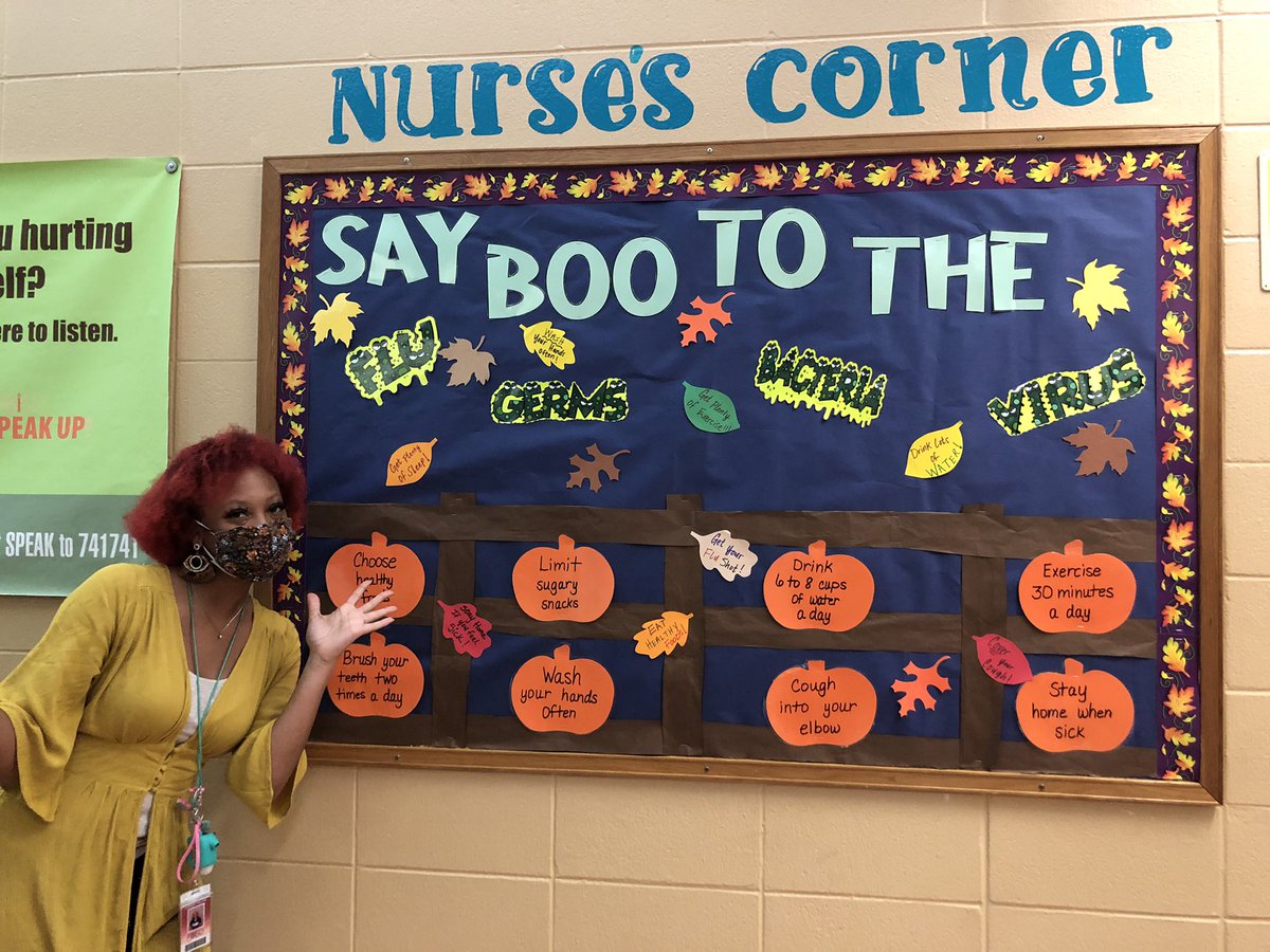 HealthyBroncos's tweet photo. Happy fall y’all! Thanks Ms. Phillips for doing our awesome bulletin board! Check out https://t.co/fUdmV8oIQY for info about preventing the flu! https://t.co/kCB7m4LZ9O