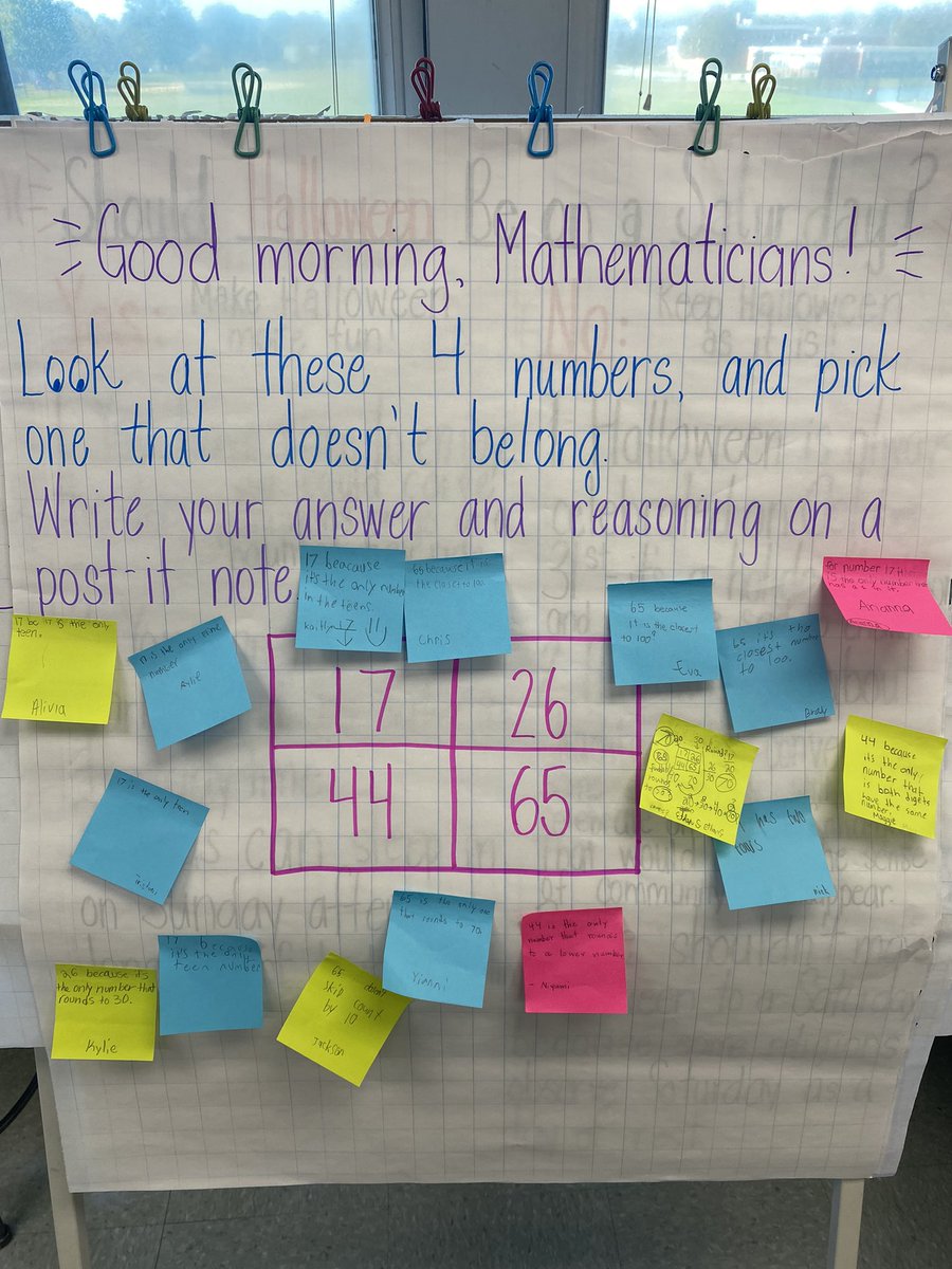 4MichelleMartin's tweet photo. Our “What Number Doesn’t Belong?” morning message and chrome book time practicing our multiplication facts and skills on @SplashMath was a great way to get our minds ready for the #ThinkAboutMath Thursday product puzzle! Thank you, @LMarks1516 + Math Ambassadors for the activity! https://t.co/g5ipHhATxt