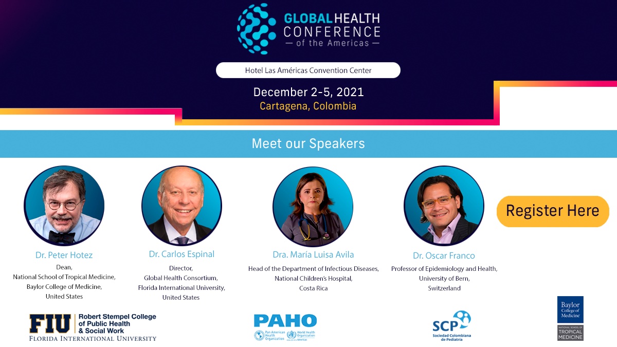 ¡Se acerca la Conferencia de Salud Global de las Américas! 🌎 Del 2-4 de diciembre, médicos expertos se reunirán en Cartagena, Colombia para discutir temas urgentes como inmunización, resistencia antimicrobiana y más. Inscríbete ahora 👉 ghc2021.com #GHC2021