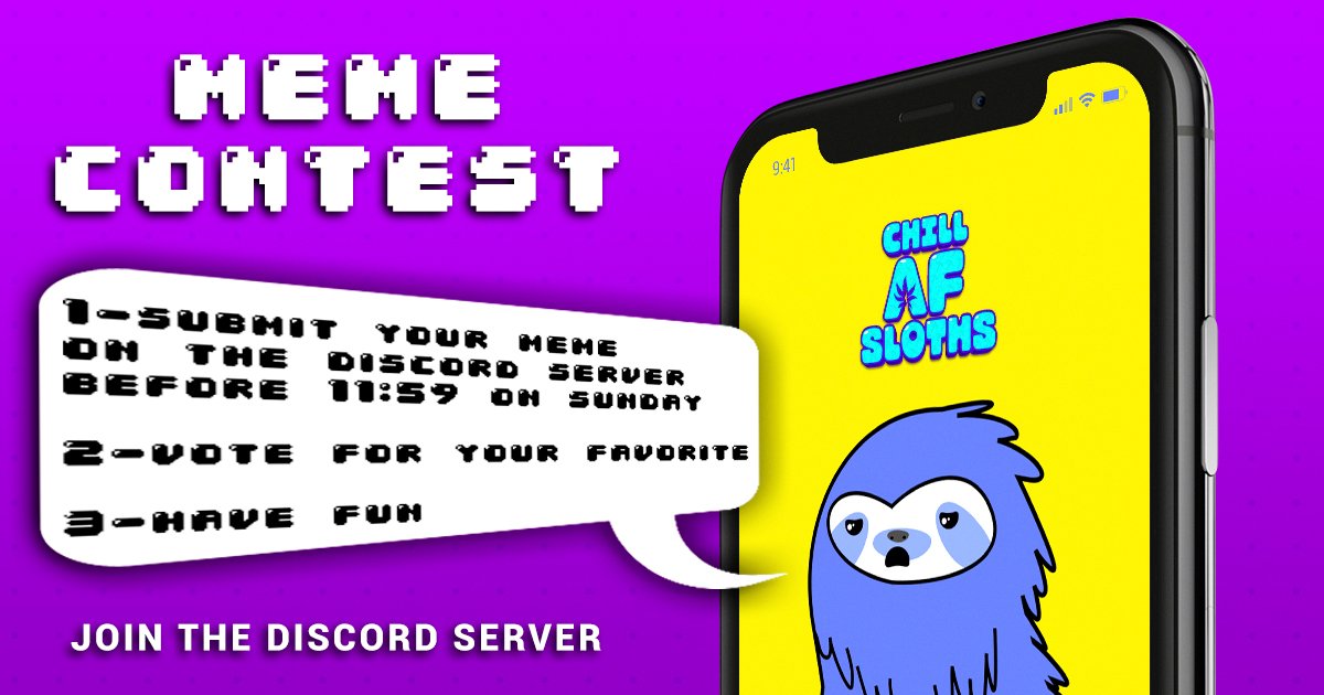 Join now to our discord server and take part in our meme contest to win amazing prizes!
Terms &amp; conditions in the server🦥🌿
discord.gg/nZQ2vHn5PH