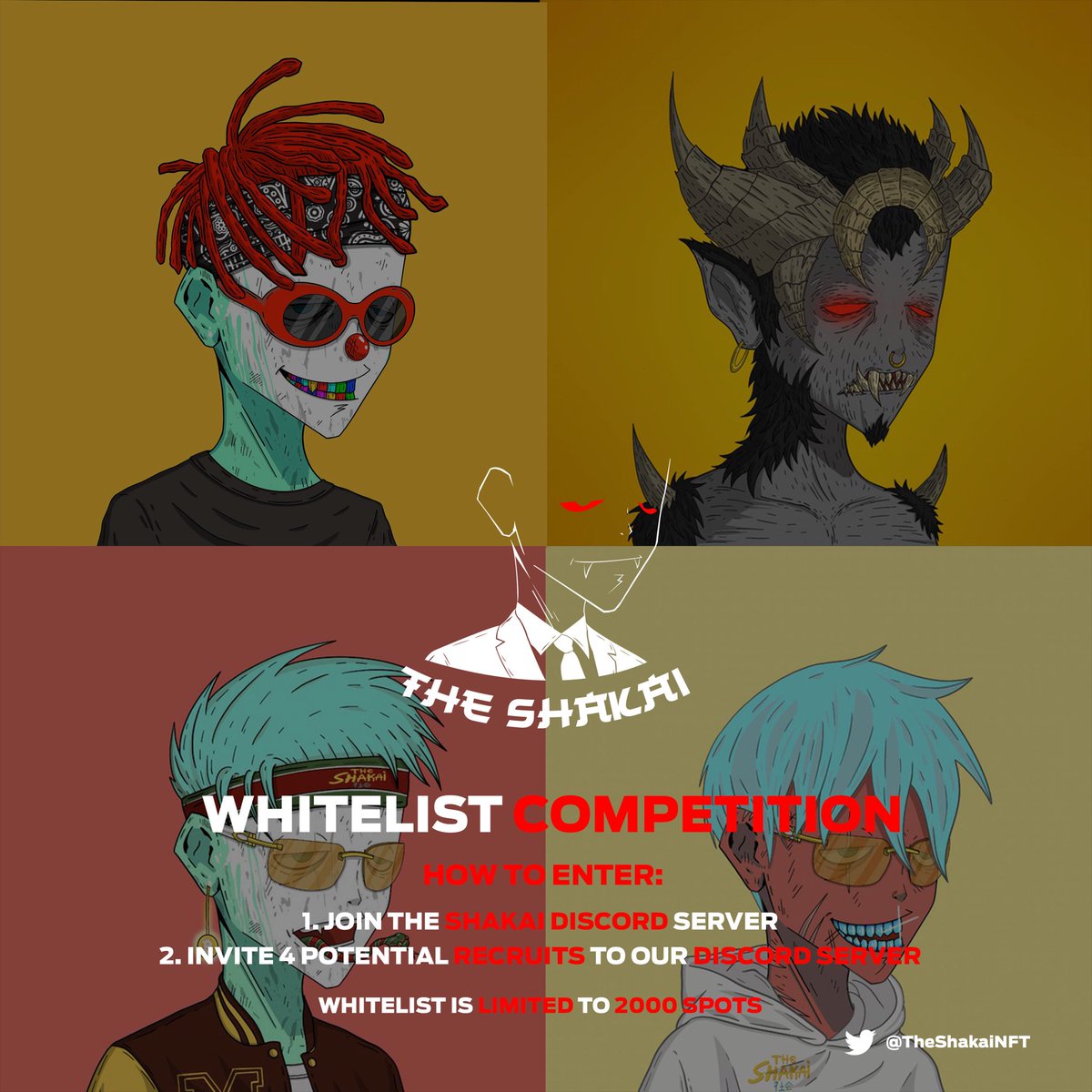 TheShakaiNFT's tweet photo. The Shakai Whitelist Competition 

Make sure you take part to guarantee yourself a chance to mint. Let’s take this project to the next level. 

Tell your friends, family and everyone you know about The Shakai. https://t.co/wKvOhzUJO0
