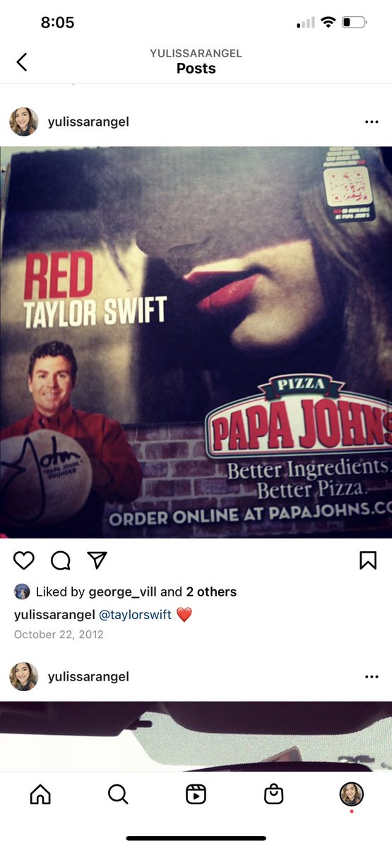 YuliLovesTSwift's tweet photo. 9 years ago I bought Papa John’s only because @taylorswift13 was on the box! ♥️ can’t wait for #RedTaylorsVersion @taylornation13 https://t.co/239PY06RYL