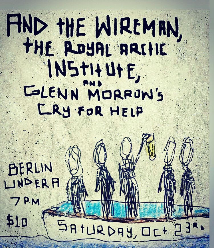 Comrades-
We’re playing our first gig in a looong time on Sat. Oct 23rd at <a href="/berlinundernyc/">𝖇𝖊𝖗𝖑𝖎𝖓</a> We’ll be on at 7PM followed by our pals @royal_arctic and @andthewiremen 
Please wear a mask and bring proof of vax. See you there! #wearamask #rockandroll