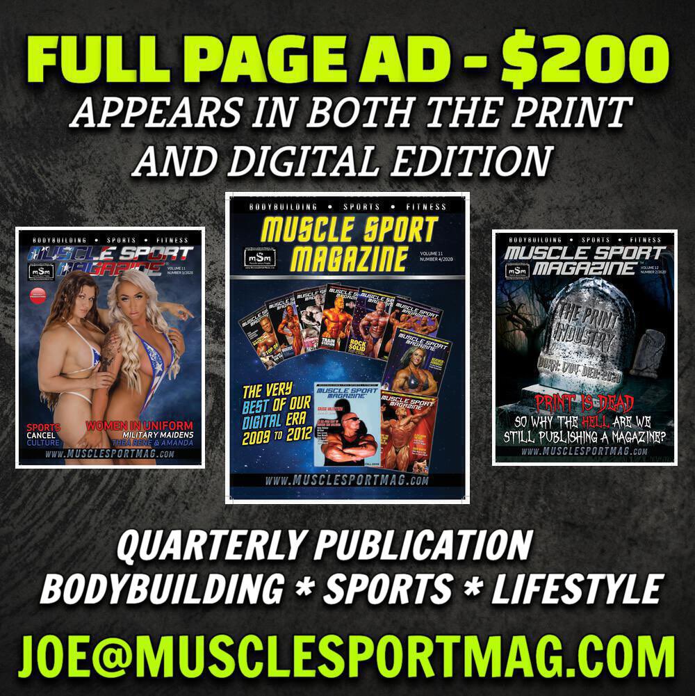 MuscleSport_LLC's tweet photo. We’re about to wrap up the next issue. Last chance to get a #fullpagead print & digital editions for one low price of $200. #bodybuilding #mSm #musclemag #musclesport #musclesportmag https://t.co/piXTf3sWxH