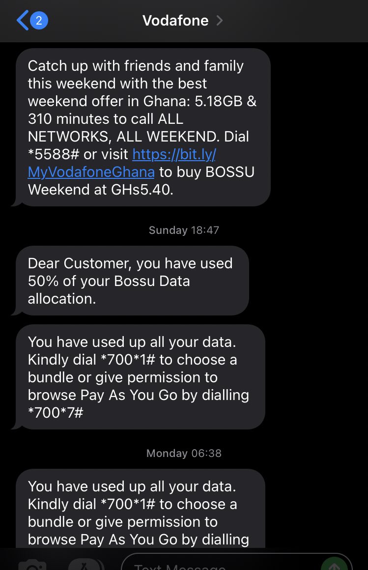 Gee_7_mima's tweet photo. @Psalm_one @VodafoneGhana You’re not alone. I’ve activated offers twice in a day. I watched my offer move from 50% to ‘You have used all your data’ in less than 1minute. https://t.co/Vcl0fBxfYk
