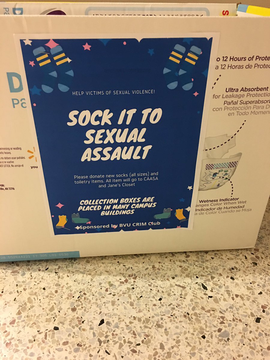 Help us help victims of sexual assault! BVU Crim Club is collecting socks and toiletries to be donated to CAASA (Center Against Abuse and Sexual Assault) and Jane’s Closet. Boxes are located in several campus buildings or can be dropped off at Dr Riner’s office (SSA 209)
