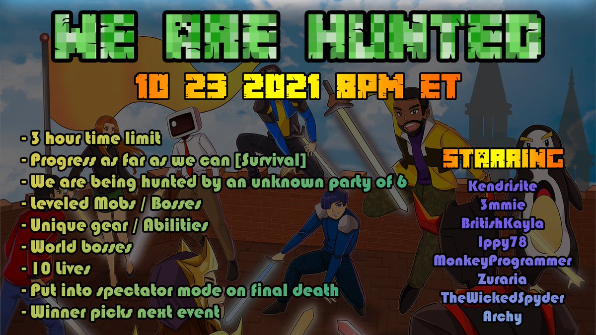 Kendrisite's tweet photo. Tomorrow [Sorry I forgot to post] #TheMCTitans are doing a fun gathering tomorrow!!! Hunters vs us! 

8PM ET at any one of these channels! I will be on https://t.co/IdGOayoZYw

The Group:
@3mmiie1 @BritishKayla1 @IppyGaming @zurariaa @Wicked_Spyder @ArchM16 @TheMonkeyProgr https://t.co/NVi5Ki1BWz