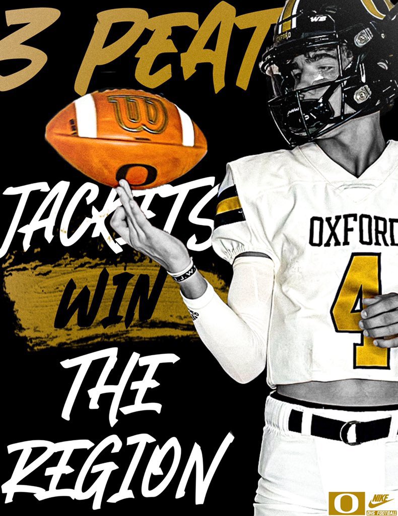 OldGoldFB's tweet photo. Final Score: 

Oxford-41
Fort Payne-13

The KINGS of Region 7!
For the 3rd straight year and 19th in school history….The Oxford Yellow Jackets are Region Champions!!!!
#GoBigO https://t.co/GZvS32Aah8