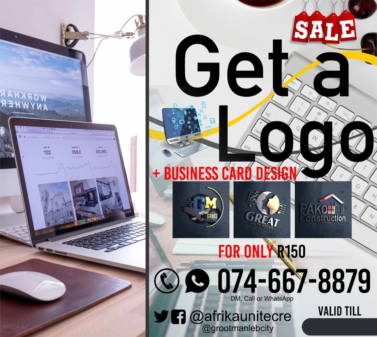 afrikaunitecre's tweet photo. @djsbu Let us design a logo for your business, 💯💯💯

for only R150, we design a logo and give you a FREE business card design 💯

DM or WhatsApp us on 0746678879 https://t.co/aXFDQGpCGI