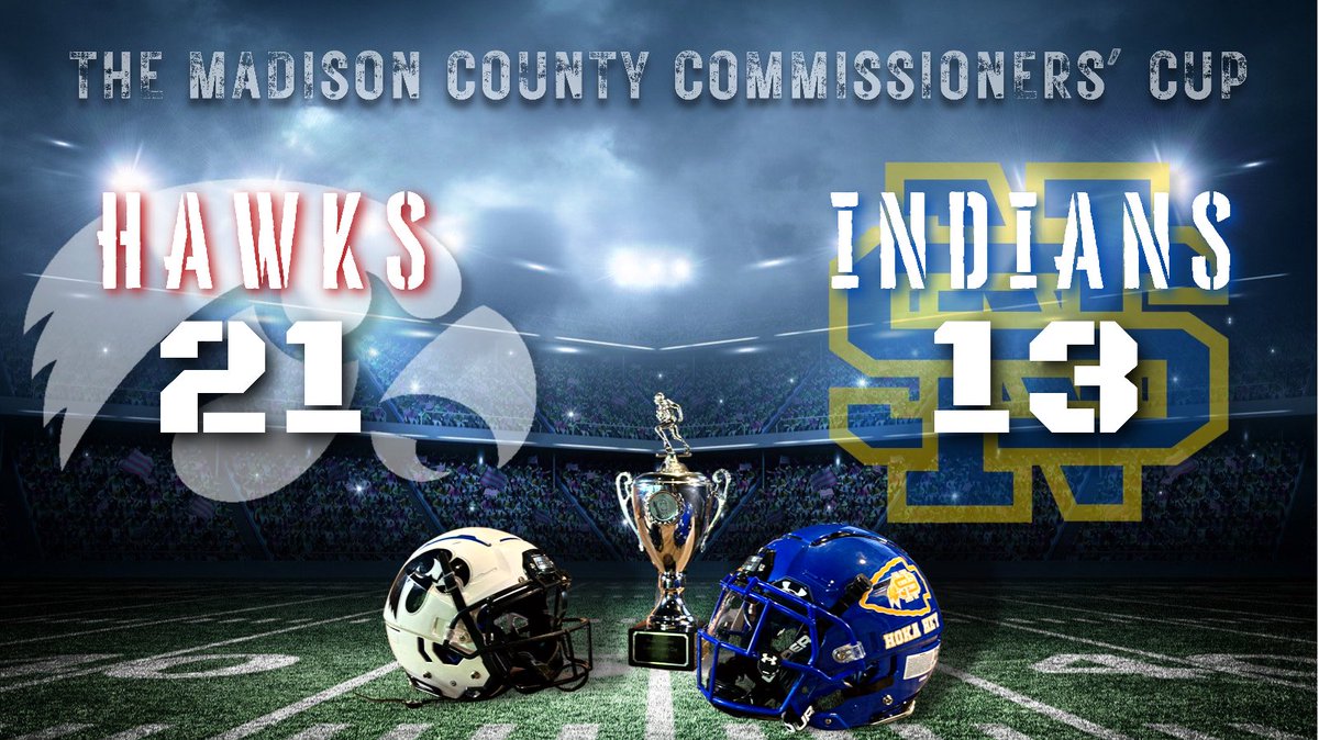SSHSHawks's tweet photo. Final Score. The Hawks win the Commissioners’ Cup!!! 

Hawks 21
Indians 13 

#hawknation #commissionerscup #SouthSidevsNorthSide #JMCSS

@JSWriterMichael @JMCSchools @preps_sun @therealrod24 @965ESPNScores @WBBJ7Alex @JmcssA @hawk_football11 https://t.co/MNYwjkxudq