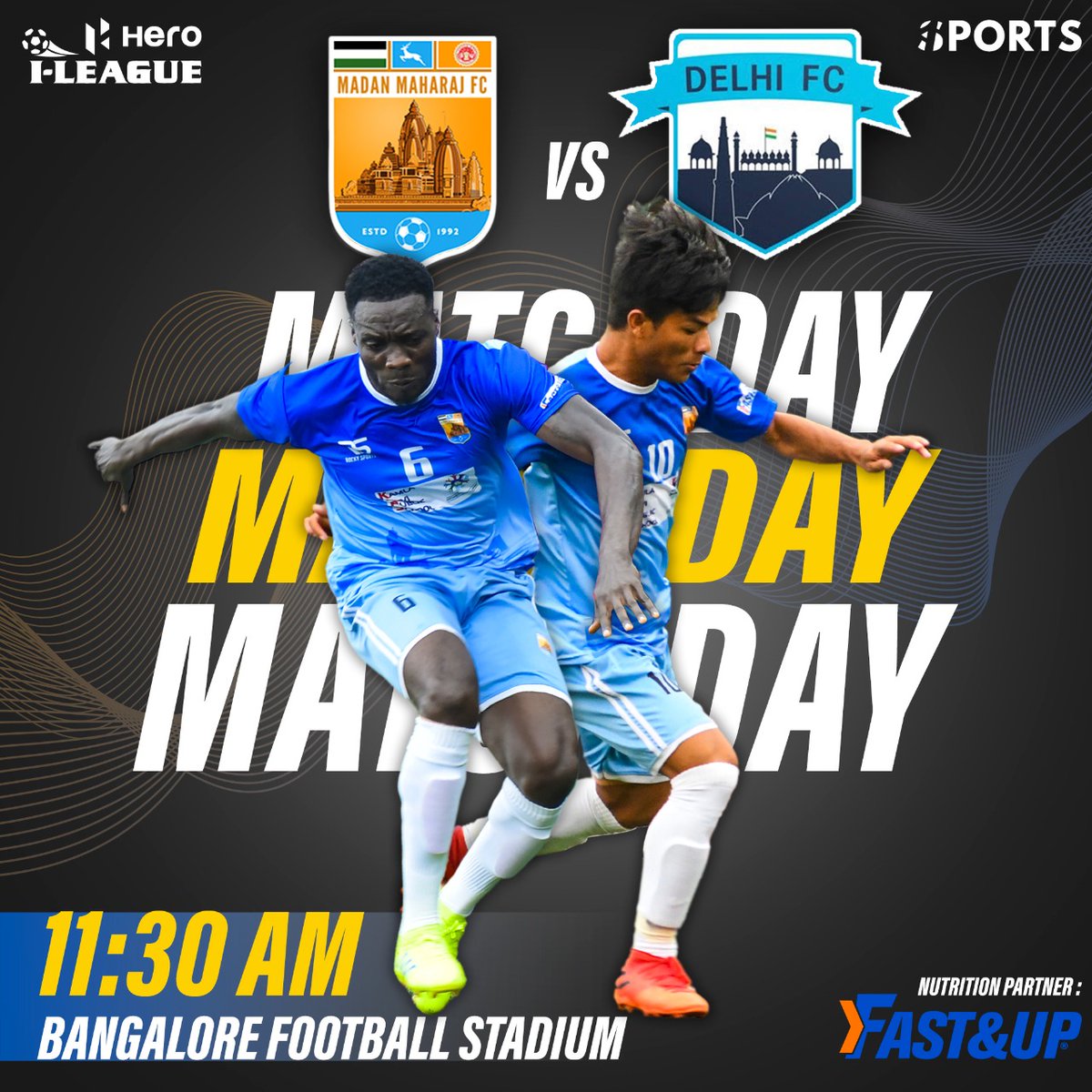 FcMaharaj's tweet photo. Matchday 🔥

Hero I-league Qualifiers 2021 🏆

⚔️ : Madan Maharaj FC vs Delhi FC
🗓: 23rd October, 2021
🕖: 11:30AM (IST)
🏟 : Bangalore Football Stadium
📱:https://t.co/W2TSKVLKuq
📺 :https://t.co/vJ3k7LYZa0  

#MMFCDFC
#Madanmaharajfc
#Chasingdreams
#HILQ2021
#IndianFootball https://t.co/hbHy3w7MMr