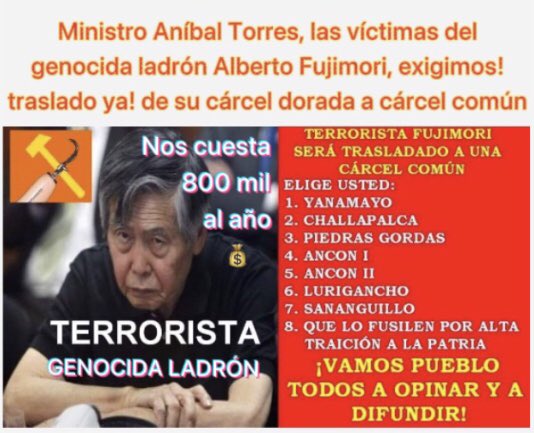 IllaryVerdad's tweet photo. @pattyromero11 @Curita30128718 @RPPNoticias @canalN_ @PedroCastilloTe En el gabinete hay topos fujimoristas . No confío para nada ni en #BetssyChacez ni en #AnibalTorres , la demagogia es una cosa y las acciones son las q realmente hablan . Espero estar equivocada, el tiempo lo dirá, vamos en el #Dia79 y #Fujimori continua en su cárcel dorada! https://t.co/1vWy8sEdIP