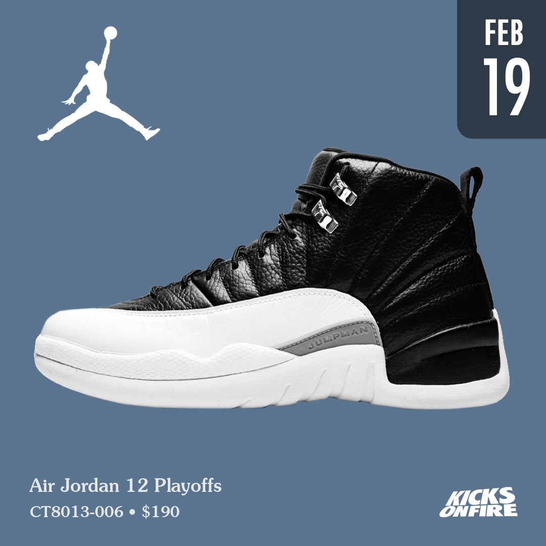 kicksonfire's tweet photo. Who's excited about this drop. They're BACK! Playoff 12s. ⚫️ ⚪️ https://t.co/wG6CLR1IIp