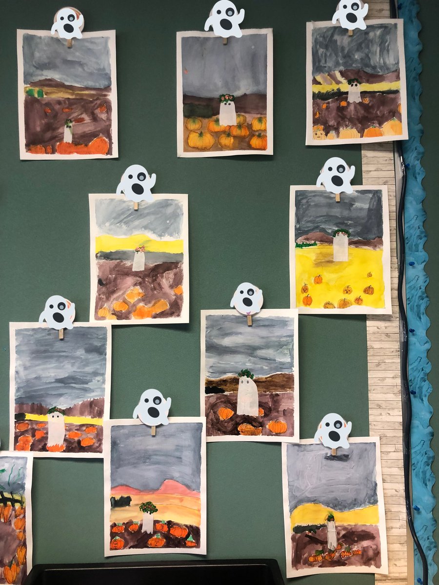 Very impressed with my little artists today. “There’s a ghost in the field wearing a flower crown” 👻 <a href="/EcoleEVElem/">École Elbow Valley Elementary</a>