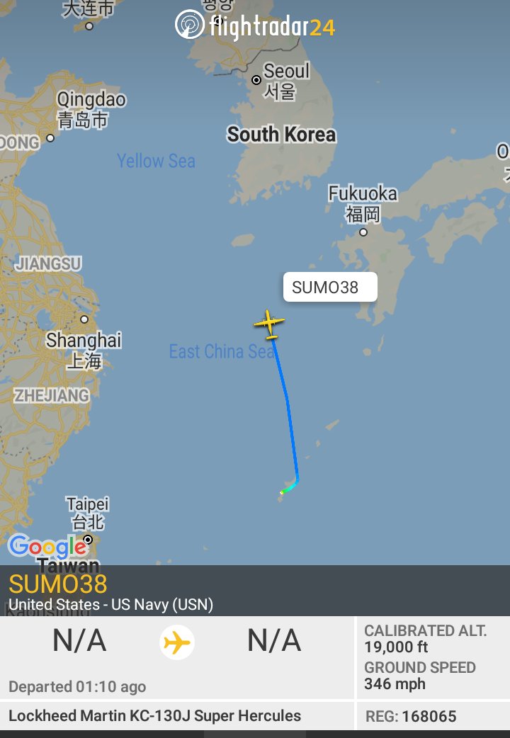 Oceanworldfree's tweet photo. 🇺🇲USAF SUMO38 168065 #AE2F97

#EastChinaSea

Lockheed KC-130J Hercules https://t.co/V8rpxzBp2M