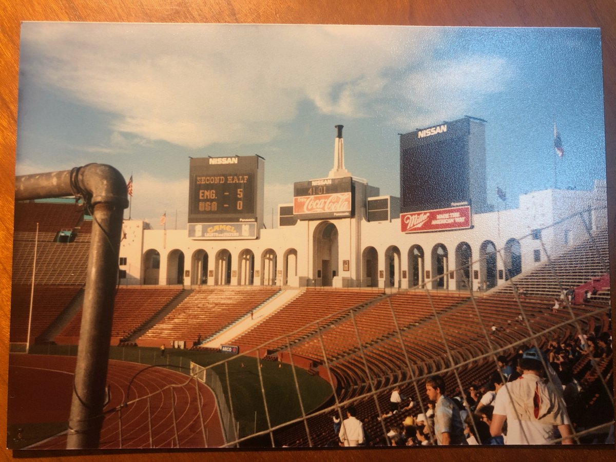 Kevin_Strong's tweet photo. @NBCSportsSoccer C U there at 3:30am! Will be different to this CFC fan &amp; expat's first visit to the LA Coliseum,June 16th 1985, England-5, USA-0.  England: Woods,Anderson,Samson,Hoddle,Fenwick,Butcher, Robson,Bracewell,Dixon (Kerry, not Lee😀),Lineker. Here's a pic I took:@PLinUSA  #MyPLMorning https://t.co/zQOe09txRa