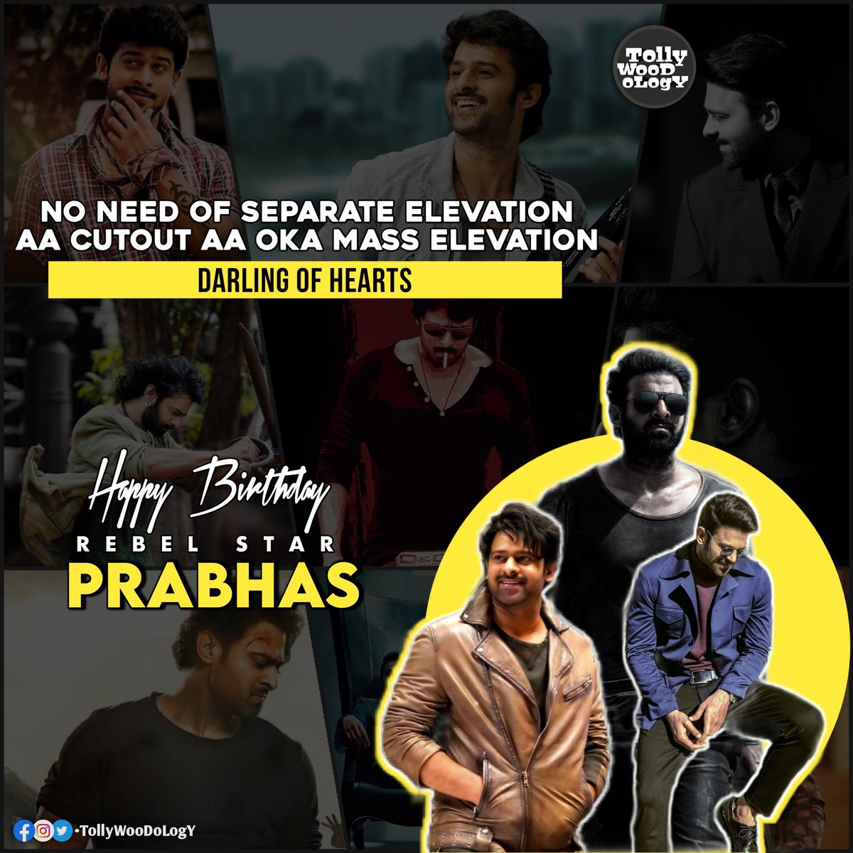 TOLLYWOODOLOGY's tweet photo. Wishing 'Rebel Star - Darling' Prabhas a very Happy Birthday 🥳🎉

#HappyBirthdayPrabhas 👑

#Rebelstar #Prabhas #RadheShyam #Salaar #Adipurush #ProjectK #Spirit #Darling https://t.co/Ik5oLpRYCQ