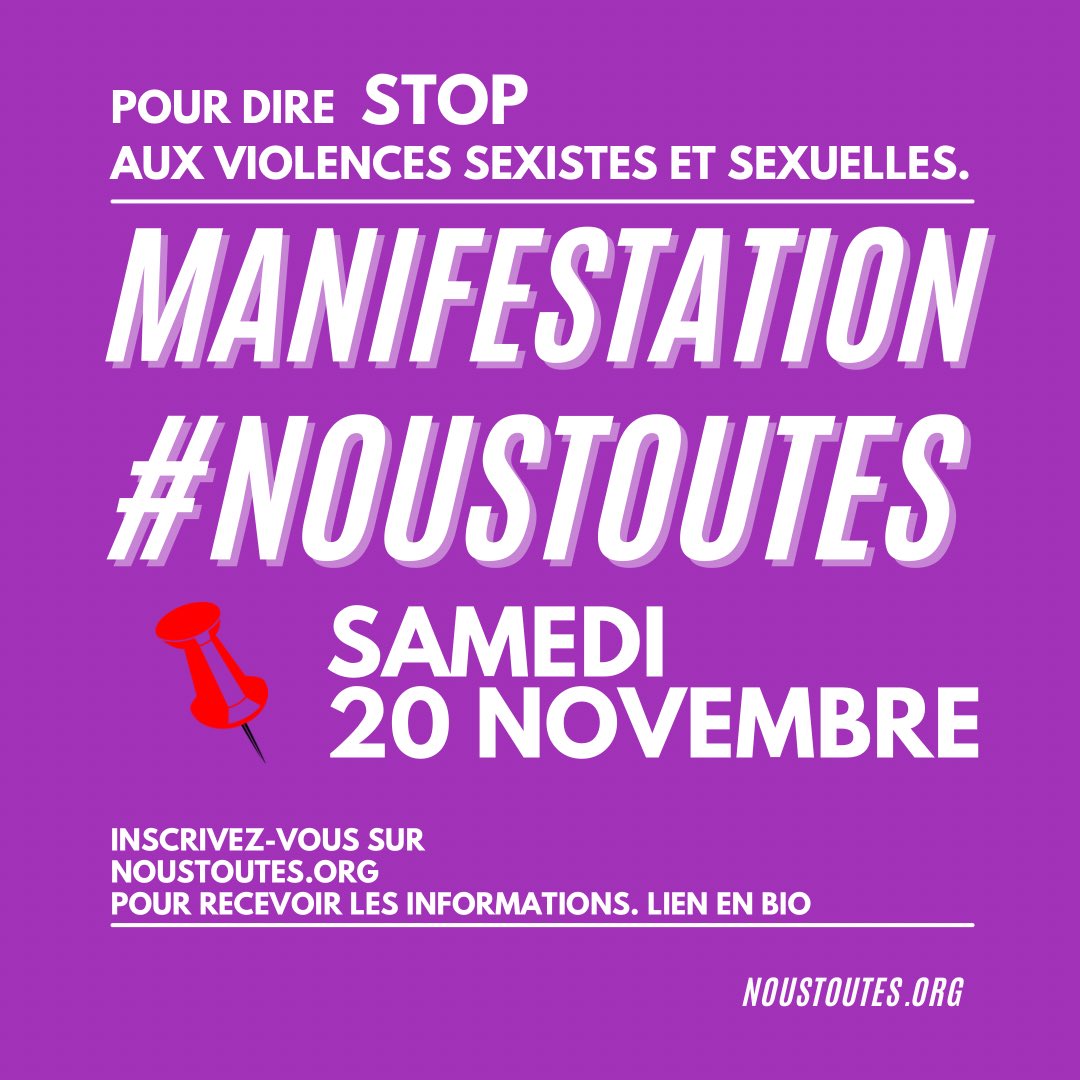 NousToutesOrg's tweet photo. 🗓 Samedi 20 novembre on vous donne RDV à Paris pour dire STOP aux violences sexistes et sexuelles commises contre les femmes, contre les enfants, les personnes transgenres ainsi que les personnes de la communauté LGBTQIA+. https://t.co/XfkSGalzFJ