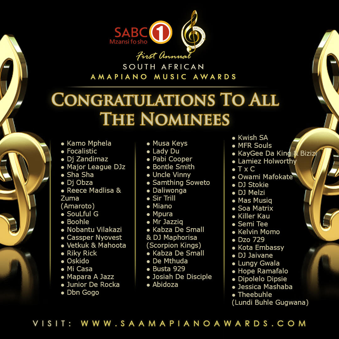 Official_SABC1's tweet image. We have great news!!😁 

#SABC1 will be the broadcast partner for The @Official_SAAPA, we would also like to congratulate and wish all the nominees the best of luck!

Broadcast date will be announced soon #SAAmapianoAwards