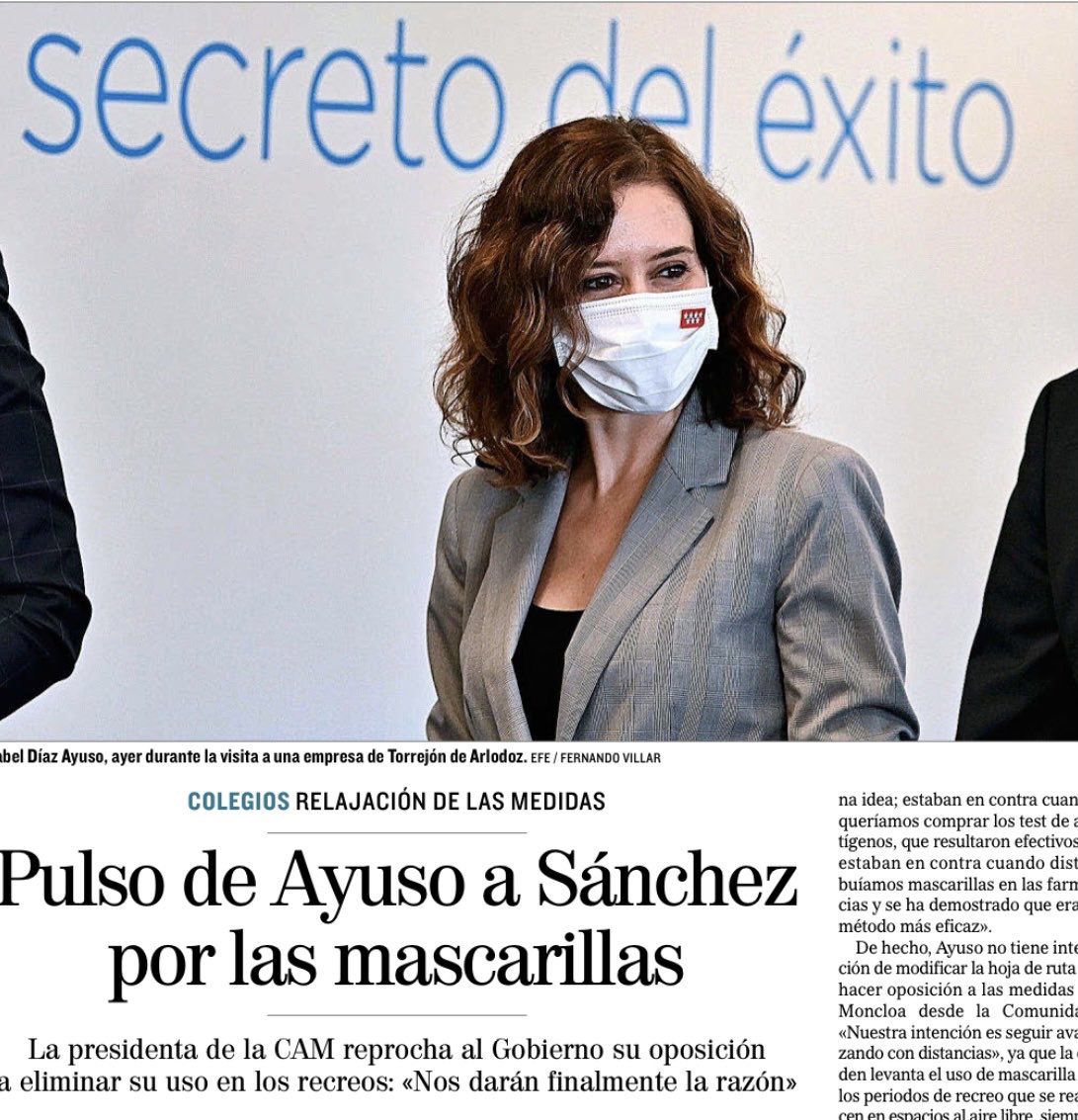 La Presidenta ⁦<a href="/IdiazAyuso/">Isabel Díaz Ayuso</a>⁩ siempre por delante del Gobierno de Sánchez !!! Le darán la razón, como siempre.