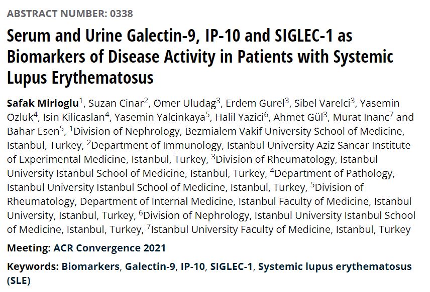 1/ Glad to see our study on serum and urine biomarkers of disease activity in patients with systemic #lupus erythematosus as an abstract in #ACR21. acrabstracts.org/abstract/serum…