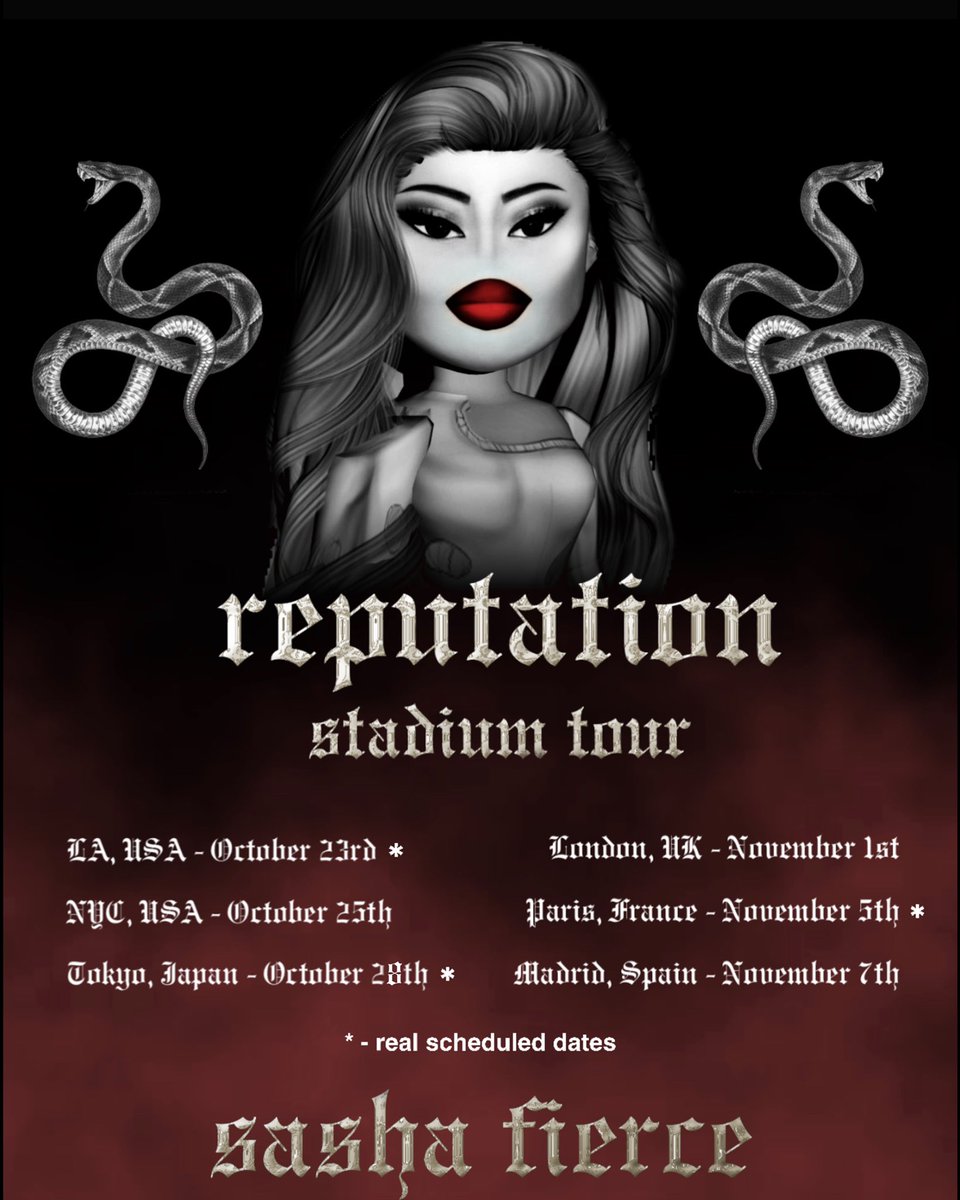 SashaFierceUV's tweet photo. My Reputation Stadium Tour begins TONIGHT! 
Show starts at 4:50pm est ! 
Openers: MINAJESTY &amp; Claudia Martin
Audio in @transetyrecords : https://t.co/bBzSehpf96 https://t.co/ZXse30VxQP