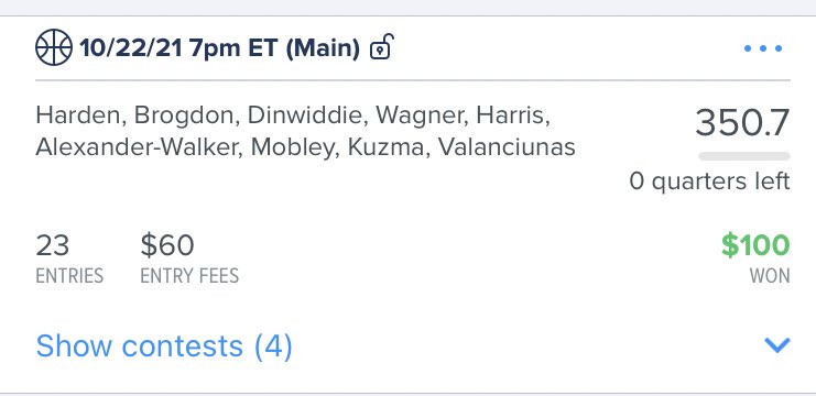 lmanna542's tweet photo. 4-0 start to nba @DFS_Artest 🔥🔥🔥🔥💰💰 https://t.co/krHo6k7nOo