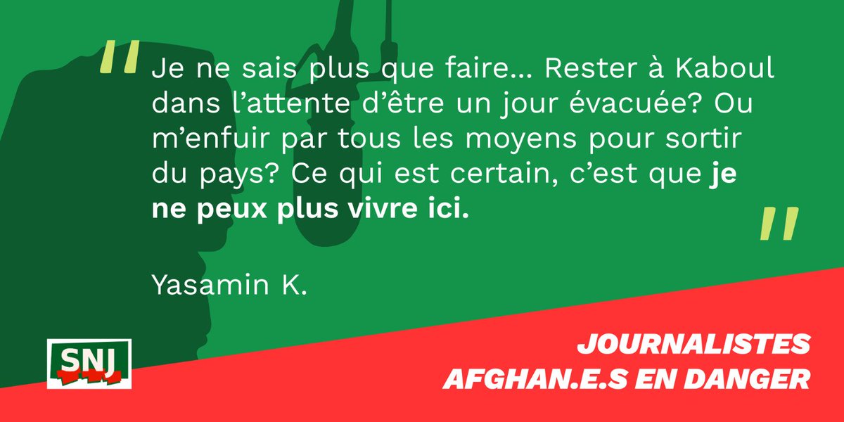 SNJ_national's tweet photo. #Jour41 
.@SNJ_national accompagne des centaines de journalistes afghanes et afghans, en danger dans leur pays. Nous réclamons leur évacuation @francediplo @JY_LeDrian @EmmanuelMacron 
#AfghanJournalists 
Nous publions leurs témoignages ⬇️ https://t.co/ZaOsnmwwQt