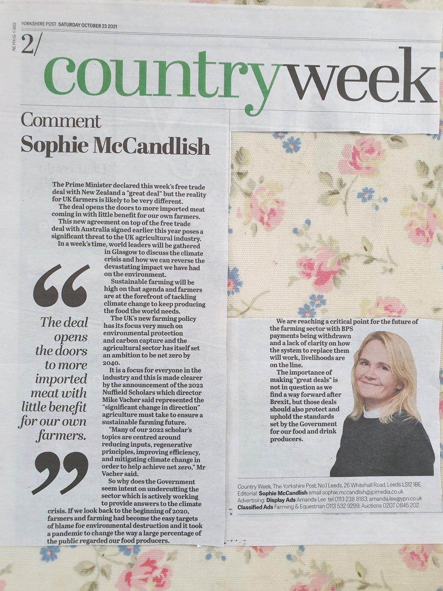 Well said @sophmccandlish in @ypcountryweek about NZ free trade deal. It threatens to undermine UK farmers, not only in food production, but also the progress we are making with the environment and climate change. Gov says do this, then shoots us in the foot.