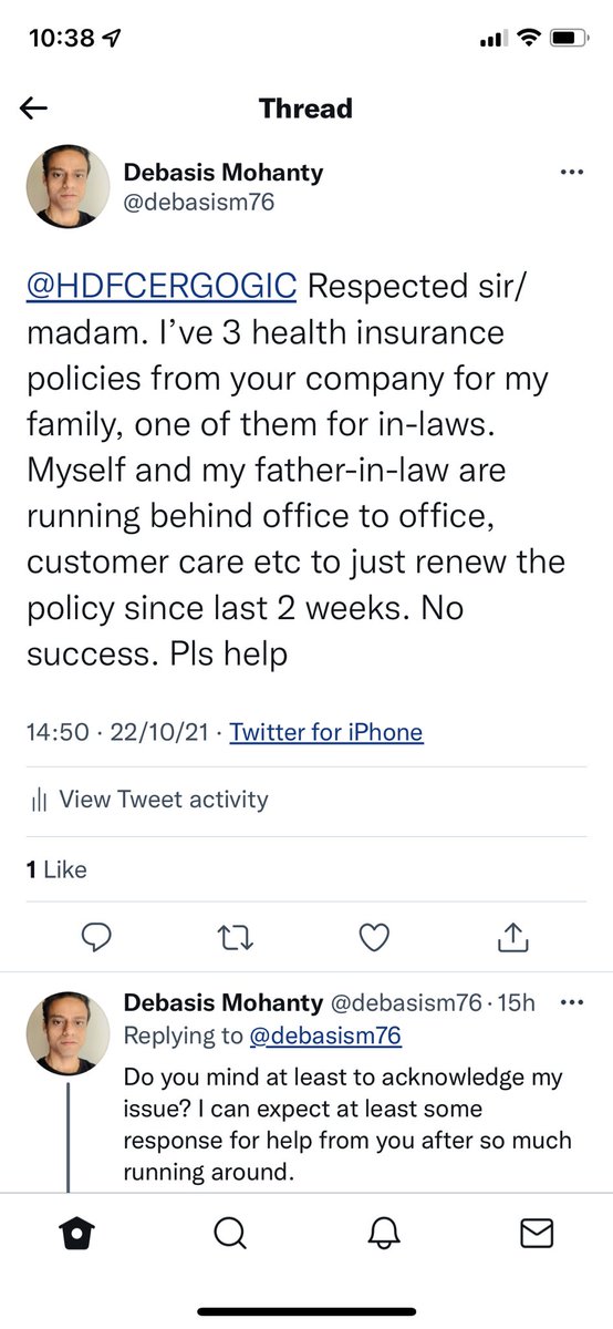 debasism76's tweet photo. @HDFCERGOGIC @OfficeOf_MM @rbanarjee_in Respected sir, need your urgent attention to resolve my on-going issue past 2+ weeks. https://t.co/FKvqutsmAP