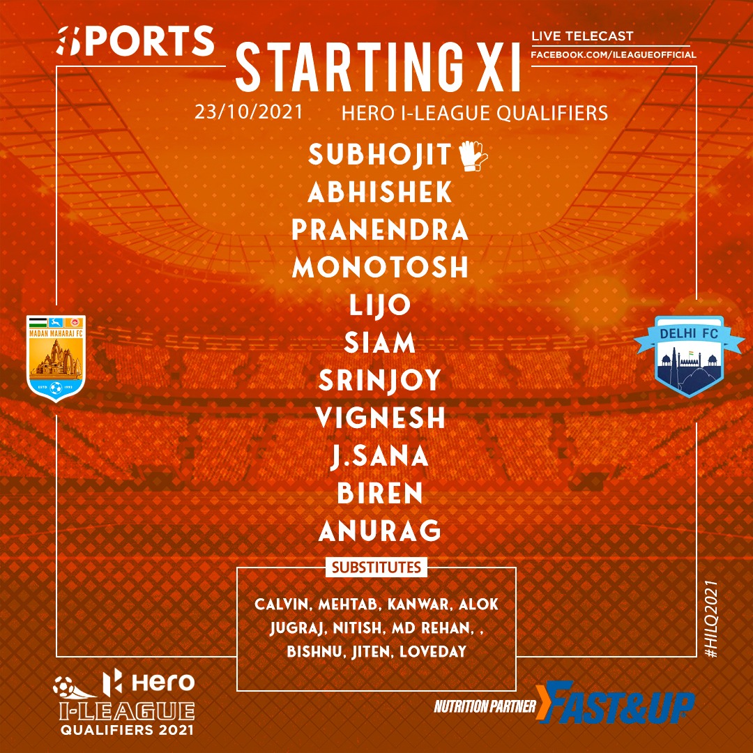 FcMaharaj's tweet photo. Today’s Line Up 🔶🇮🇳🙏⚽️

#MMFCDFC ⚔️
#Madanmaharajfc
#Chasingdreams
#HILQ2021
#Indianfootball https://t.co/oDyIcm1vXU